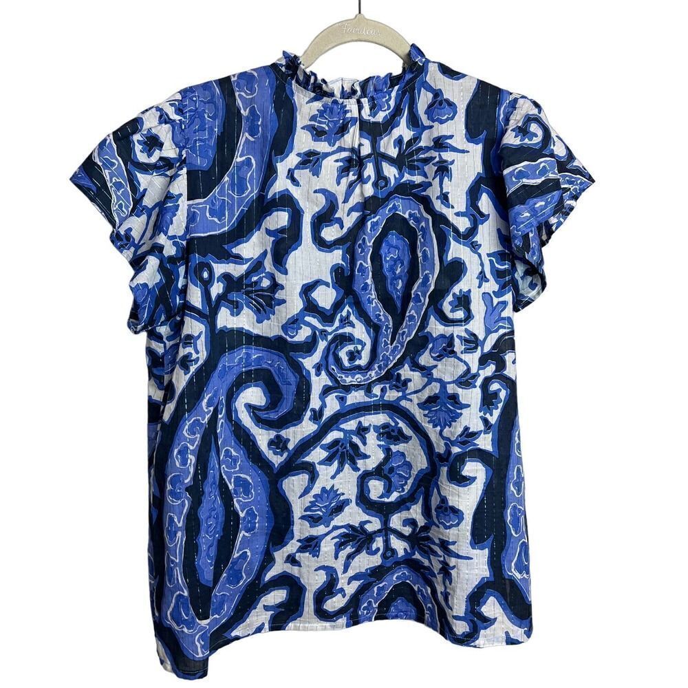 La Plage Blue Ruthie Ruffle Top Sz. M - Picture 4 of 6